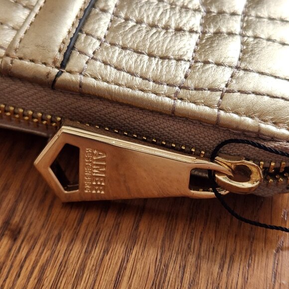 AIMEE KESTENBERG GOLD TONE LEATHER ZIP AROUND WALLET SMALL PHONE CASE - Picture 5 of 7